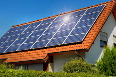 solar panels on a roof of a house.